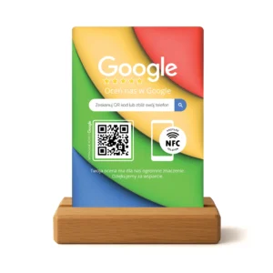 Prezenter do opinii Google w kolorowej wersji z NFC i kodem QR