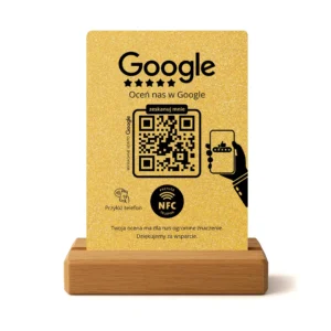 Prezenter do opinii Google – Złoty brokat | NFC + Kod QR