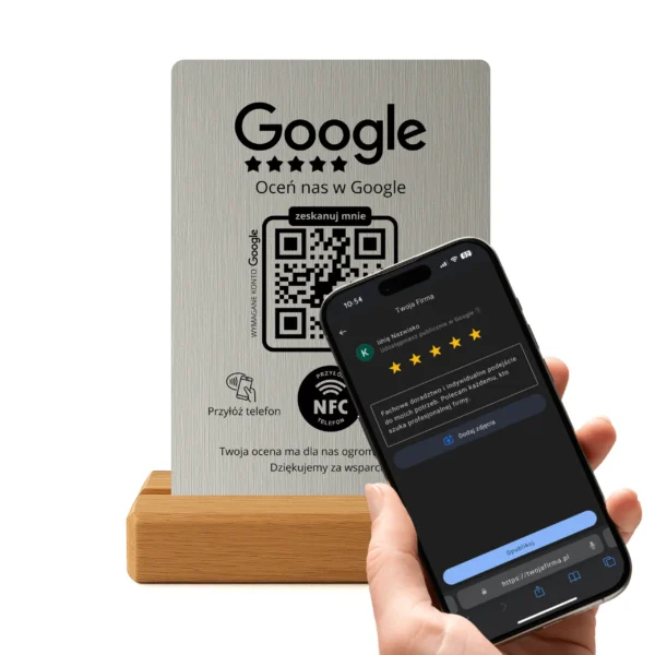 Prezenter do opinii Google – Szczotkowany Srebrny, NFC + QR - obrazek 3