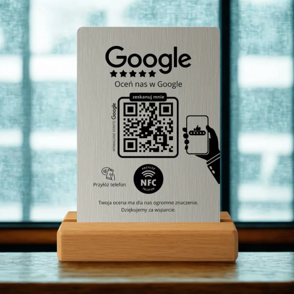 Prezenter do opinii Google – Szczotkowany Srebrny, NFC + QR - obrazek 7