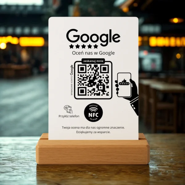 Prezenter do opinii Google Biały – NFC + QR, Dębowa Podstawka - obrazek 4