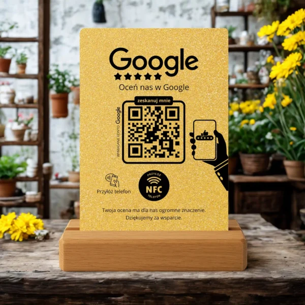 Prezenter do opinii Google – Złoty brokat | NFC + Kod QR - obrazek 6
