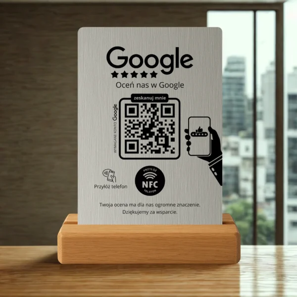 Prezenter do opinii Google – Szczotkowany Srebrny, NFC + QR - obrazek 6