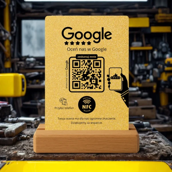 Prezenter do opinii Google – Złoty brokat | NFC + Kod QR - obrazek 5