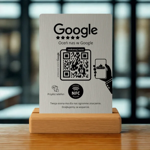 Prezenter do opinii Google – Szczotkowany Srebrny, NFC + QR - obrazek 5