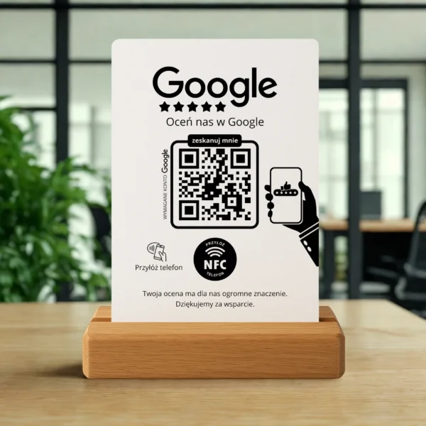 Prezenter do opinii Google Biały – NFC + QR, Dębowa Podstawka - obrazek 6