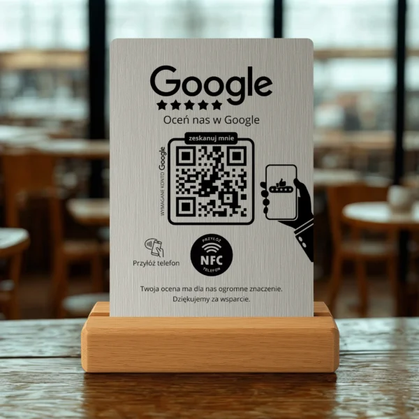 Prezenter do opinii Google – Szczotkowany Srebrny, NFC + QR - obrazek 4