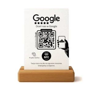 Prezenter do opinii Google Biały Brokat– NFC i QR