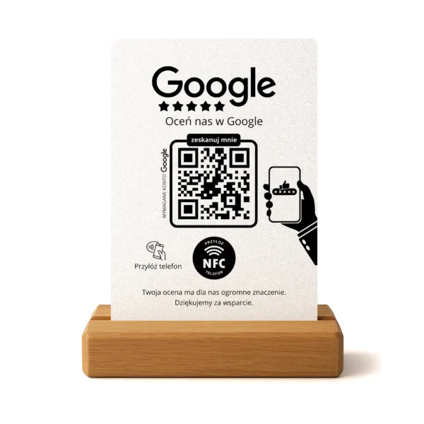 Prezenter do opinii Google Biały Brokat– NFC i QR