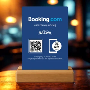 Prezenter Booking z NFC i kodem QR w nastrojowym świetle