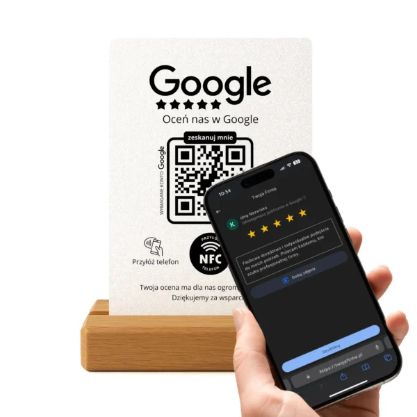 Prezenter do opinii Google Biały Brokat– NFC i QR - obrazek 6