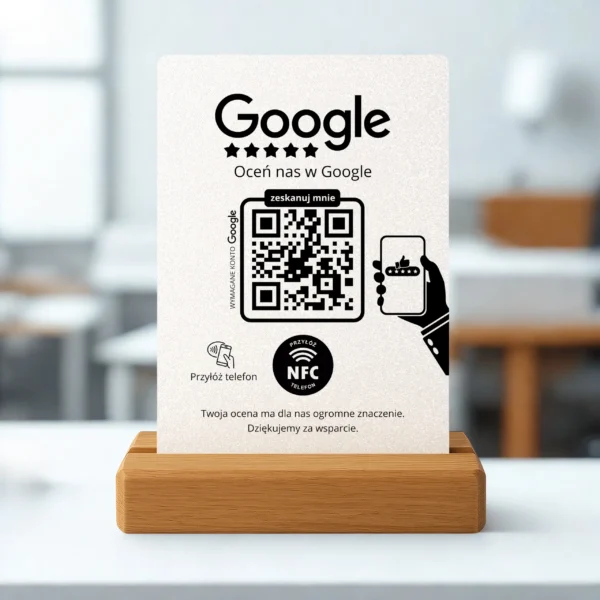 Prezenter do opinii Google Biały Brokat– NFC i QR - obrazek 4