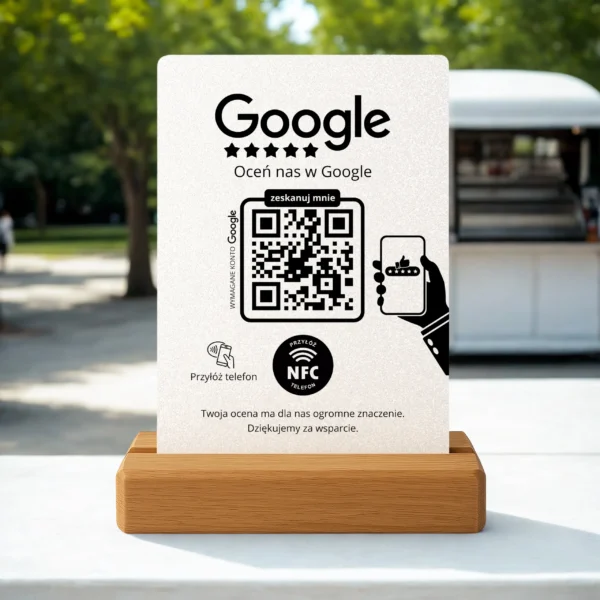 Prezenter do opinii Google Biały Brokat– NFC i QR - obrazek 3