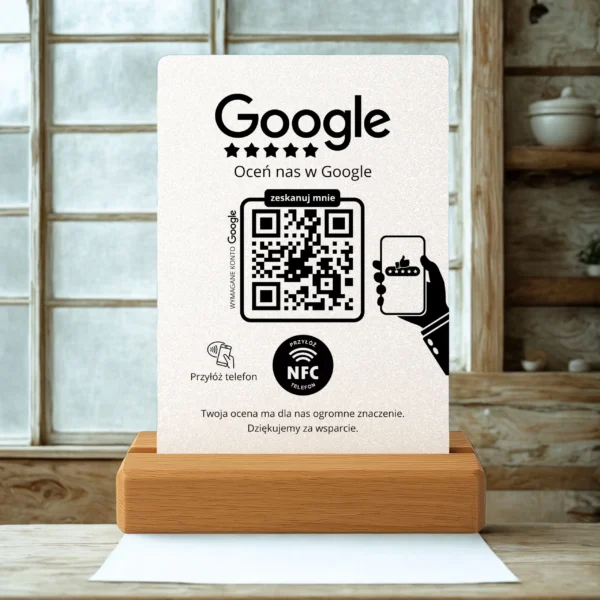 Prezenter do opinii Google Biały Brokat– NFC i QR - obrazek 2