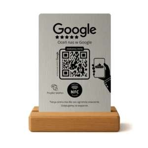 Google review presenter z NFC i QR – produkt na białym tle