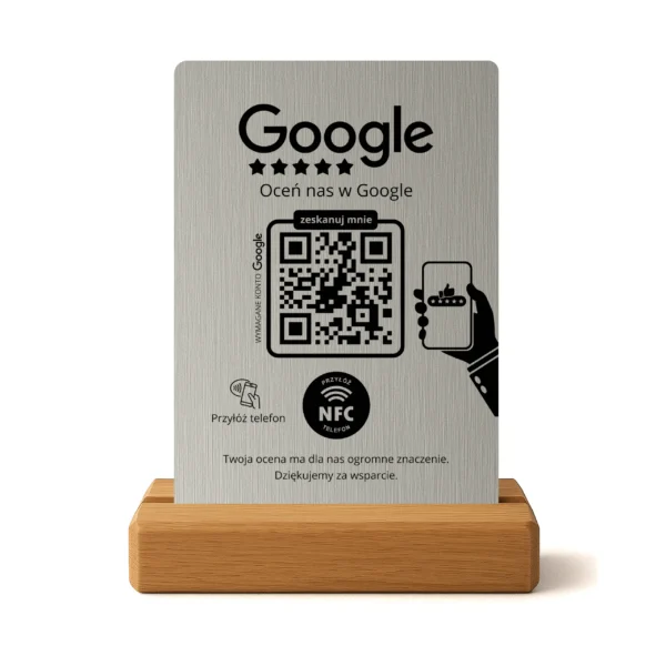 Google review presenter z NFC i QR – produkt na białym tle