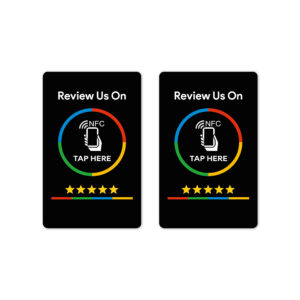 Dwie czarne karty NFC Review us on Google – do zbierania opinii Google
