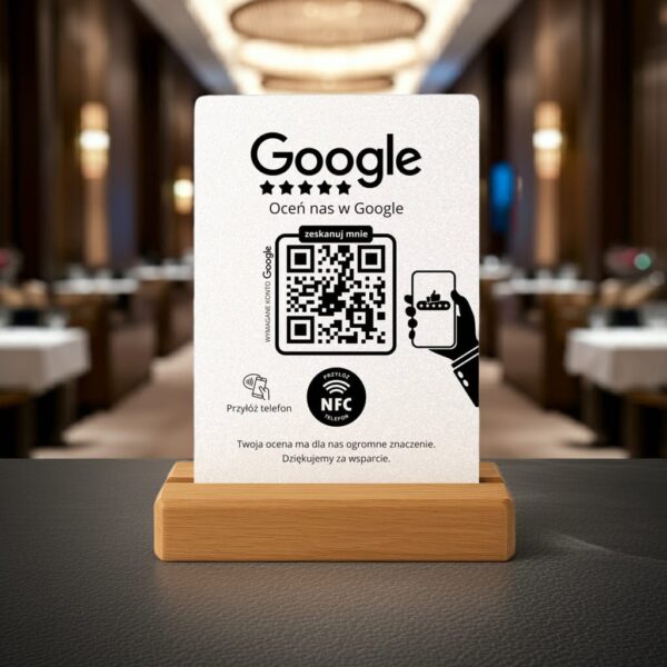 Stojak NFC/QR do opinii – Biały Brokat, gotowy do działania - obrazek 6