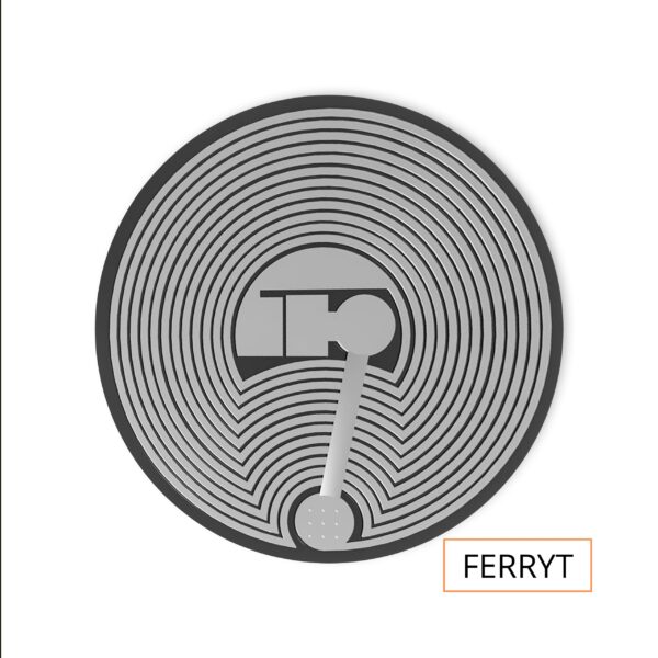 Czarny tag NFC „Tap Your Phone Here” – antymetalowy, widok od tyłu z warstwą ferytową