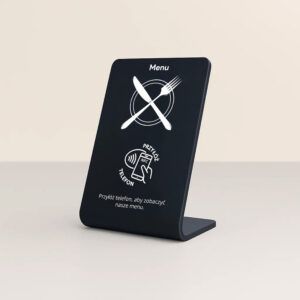 Prezenter NFC do menu – ustawiony na ladzie, jasne tło