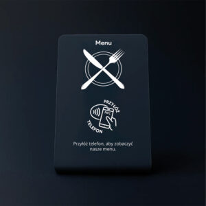 Prezenter NFC do menu – eleganckie ujęcie na ciemnym tle