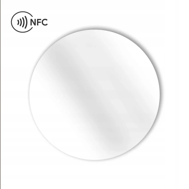 White, round, anti-metal NTAG215 NFC sticker, 25 mm, unprinted