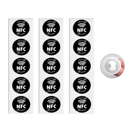 Czarne naklejki NFC Przyłóż telefon NTAG215 25 mm w zestawie