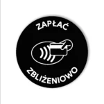 Czarna okrągła naklejka NFC z napisem Zapłać zbliżeniowo