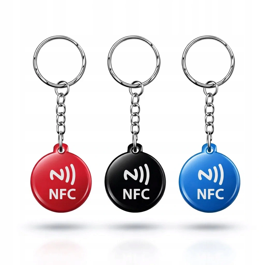 Breloki NFC NTAG215 – trzy kolory Breloki NFC NTAG215 czarny czerwony niebieski