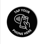 Czarna naklejka NFC Tap Your Phone Here NTAG215 25 mm