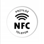 Naklejka NFC Przyłóż telefon biała NTAG215 25 mm z warstwą samoprzylepną