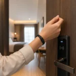 Czarna opaska NFC NTAG215 na nadgarstku