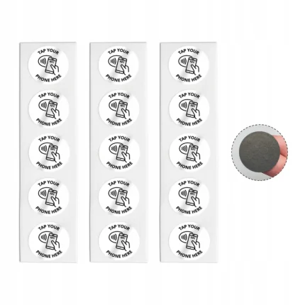 Białe naklejki NFC Tap Your Phone Here antymetal na paskach