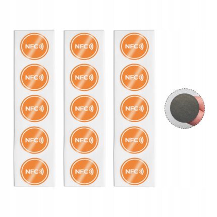 Zestaw pomarańczowych naklejek NFC antymetal NTAG215 25 mm