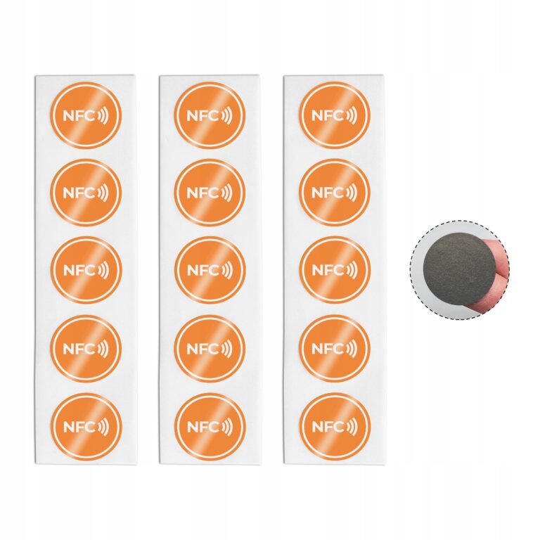Set of orange NTAG215 anti-metal NFC stickers, 25 mm