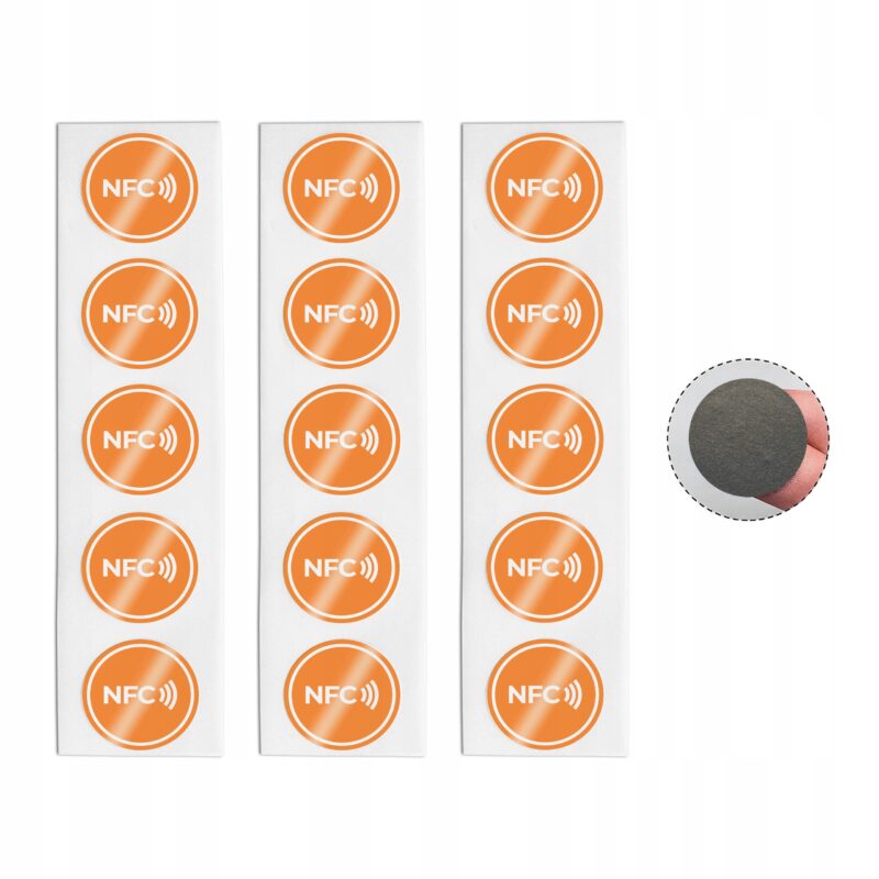 Zestaw pomarańczowych naklejek NFC antymetal NTAG215 25 mm