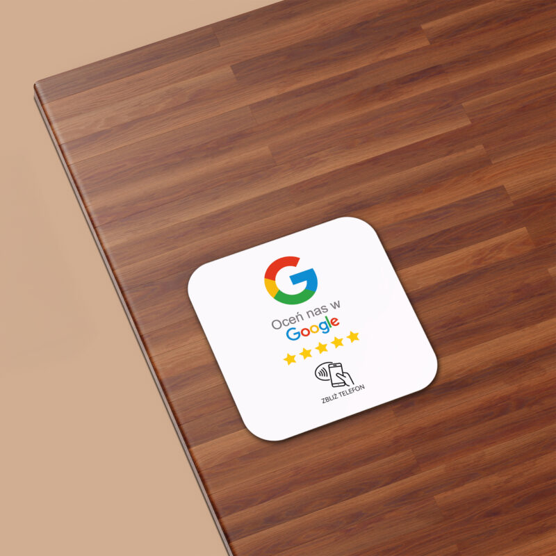 Naklejka NFC Google Opinie 12 × 12 cm – widok pod kątem