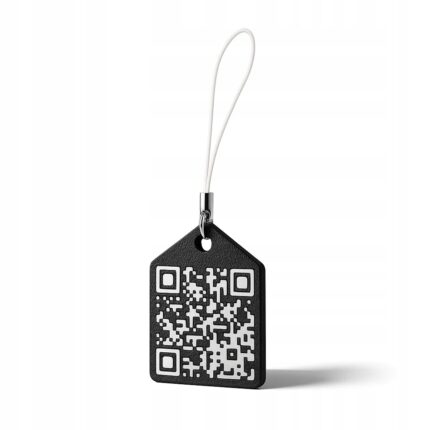 Brelok z personalizowanym kodem QR czarny z białym nadrukiem
