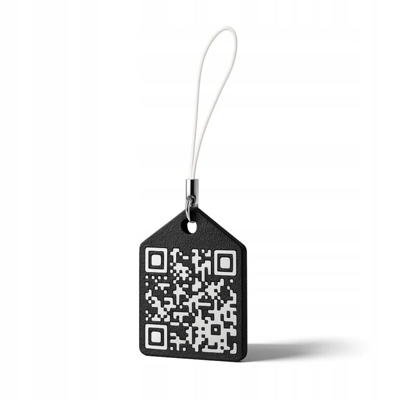 Brelok z personalizowanym kodem QR czarny z białym nadrukiem
