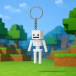 Brelok szkielet inspirowany Minecraft na kolorowym blokowym tle