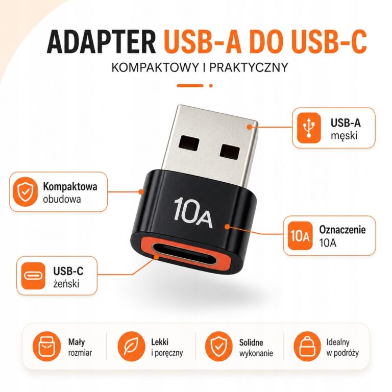 Adapter USB-A do USB-C 10A – USB-A męski USB-C żeński