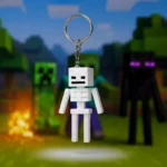 Brelok szkielet inspirowany Minecraft na kolorowym blokowym tle