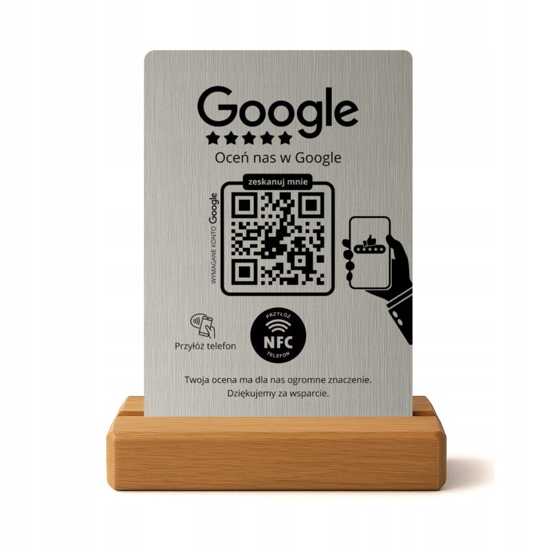 Stojak Stand NFC QR Google Opinie zbieranie opinii szary