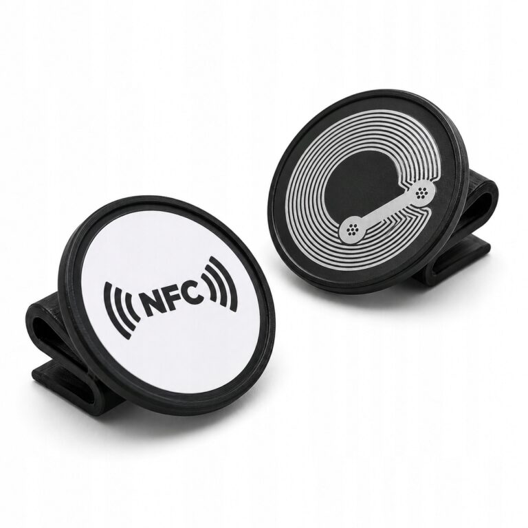 Klips NFC NTAG215 25 mm czarny uchwyt z naklejką NFC