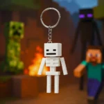 Brelok szkielet inspirowany Minecraft na tle ognia i postaci