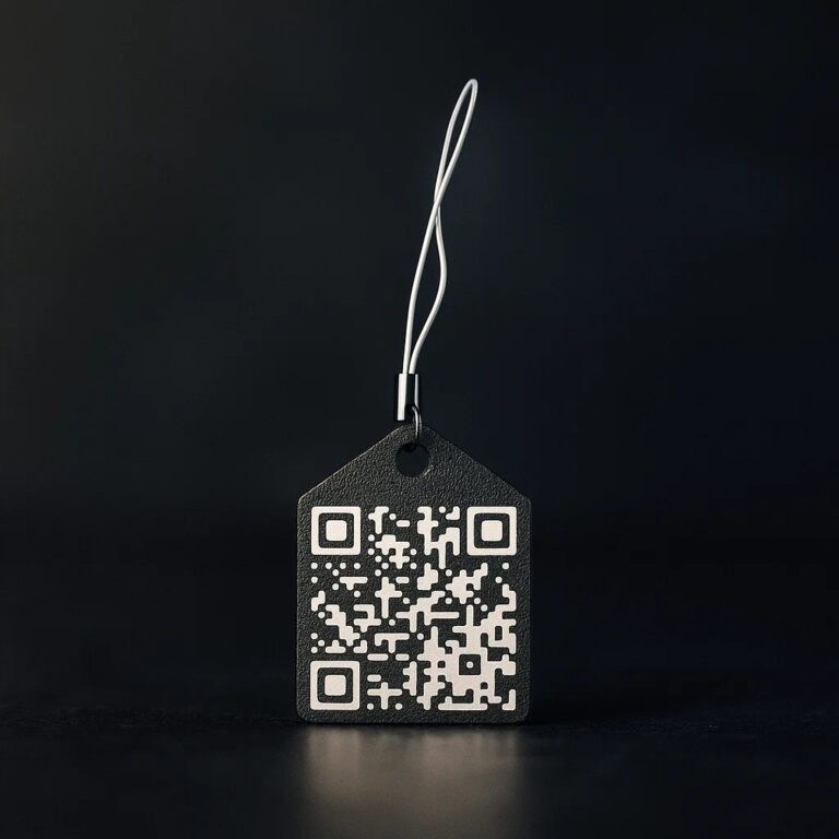 Personalizowany brelok z kodem QR na czarnym tle