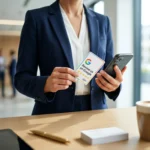 Programowana karta NFC Review us on Google przy smartfonie