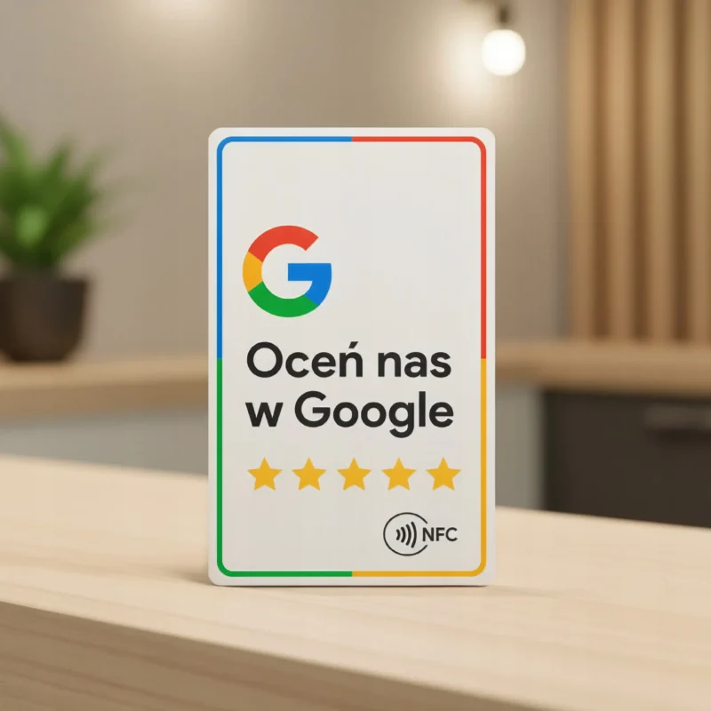 Biała karta NFC do opinii Google na ladzie