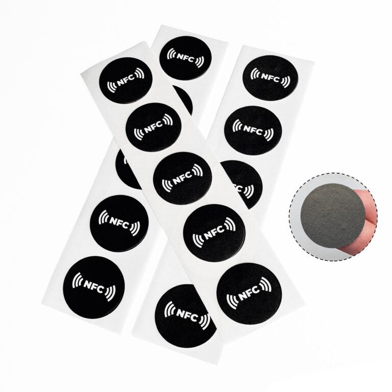 Black NFC tags NTAG215 anti-metal 25 mm with NFC logo – 10 pieces