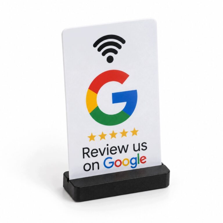 NFC stand with the Review card on Google